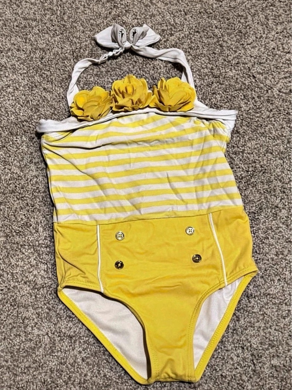 Janie and Jack Sunny Yellow Stripe Recycled Seersucker Rosette Swimsuit Rosette